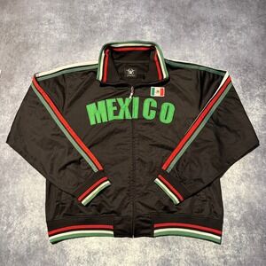 Y2K Mexico Track Jacket Mens 3XL Black Green Red White Full Zip Flag Patch